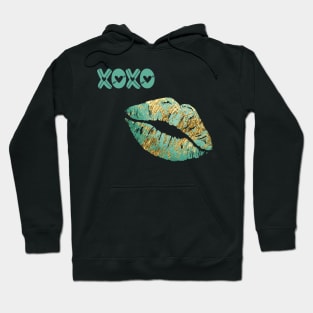 Turquoise and Gold Lips Hoodie